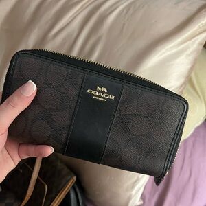Coach Black and Dark Brown Zip Wallet
